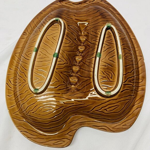 VTG Beautiful Ashtray Large Divided Floral Red Brown Pottery 60's-70's 12in - Picture 4 of 9